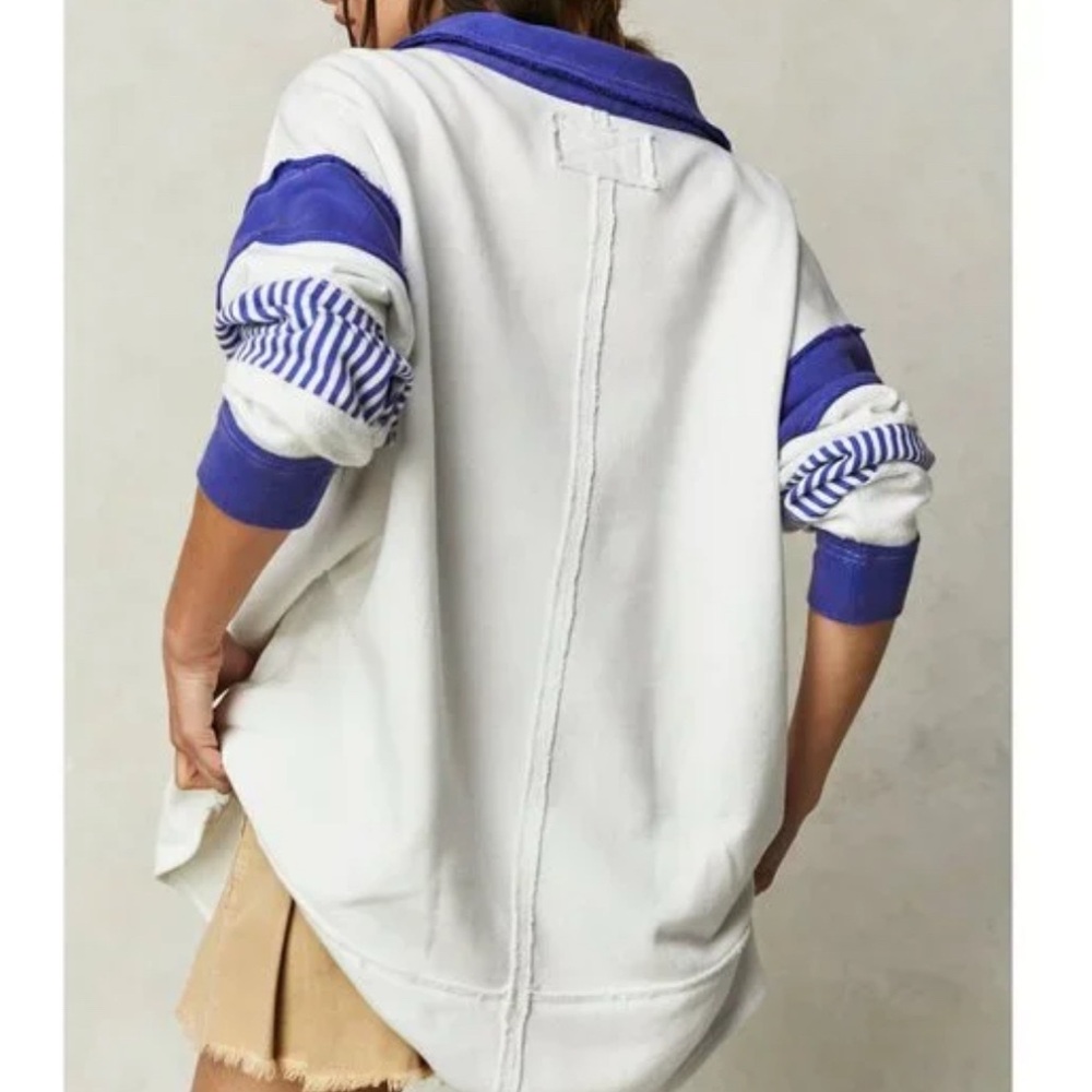 Free People We the Free Clean Prep Polo White Blue Sailor Pullover Sweater - Picture 3 of 11